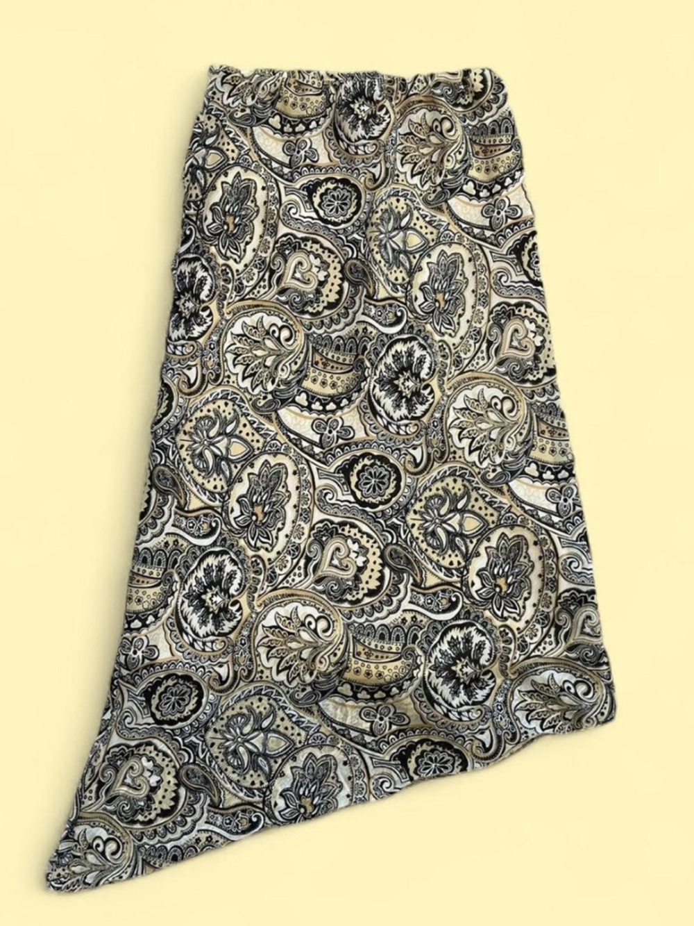 Multi colored paisley print yellow & white midi skirt